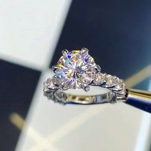 Luxury Large Round Gemstone Anillos Bling Bling Zircon Rings for Women, PD190